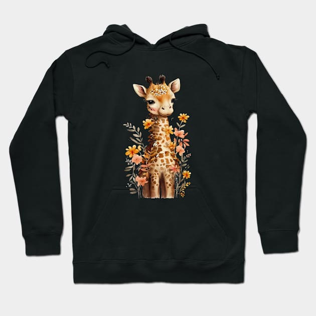 Giraffe's Garden Adventure Hoodie by Pieartscreation